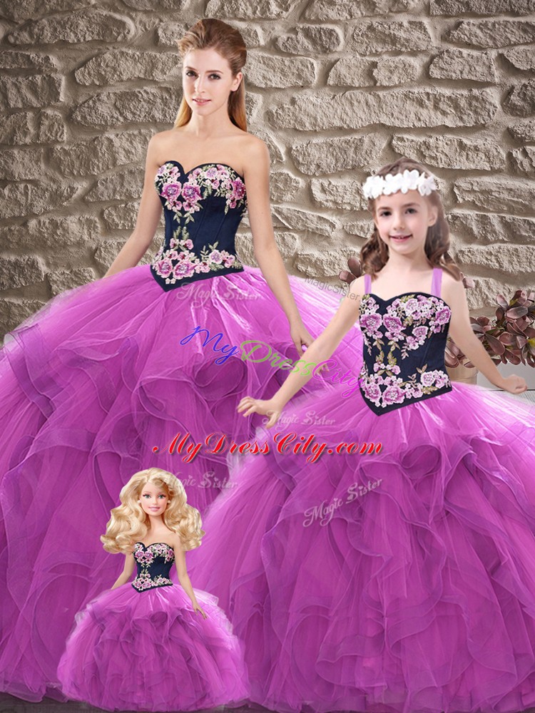 Purple Tulle Lace Up Sweet 16 Dresses Sleeveless Floor Length Beading and Embroidery