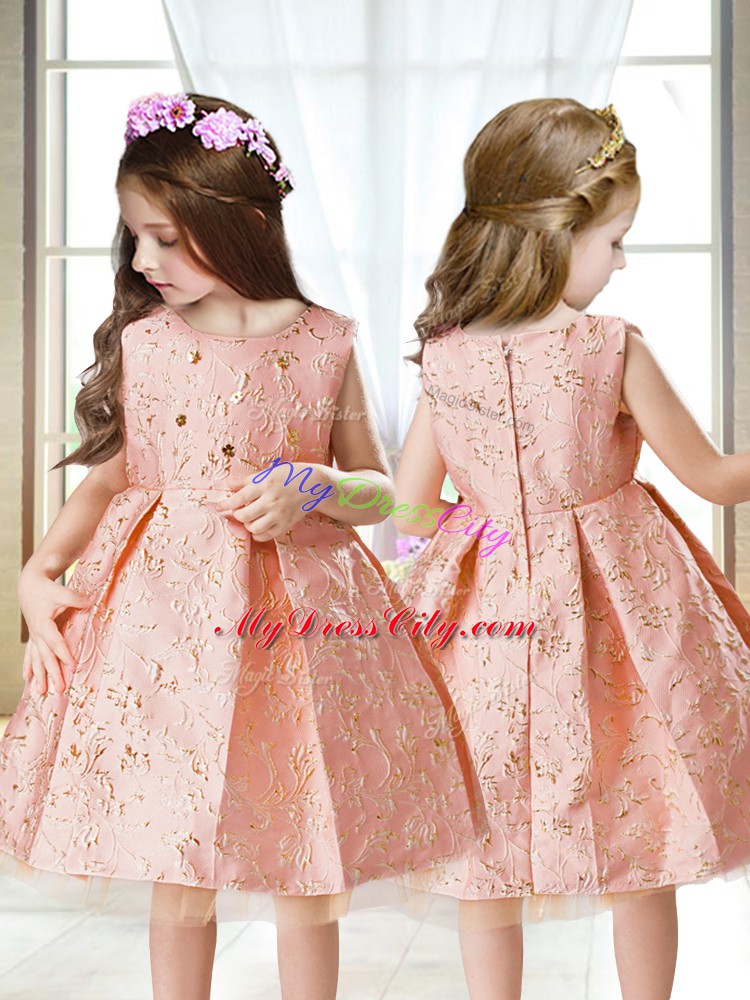 Excellent Pink Little Girls Pageant Dress Wholesale Wedding Party with Embroidery Scoop Sleeveless Zipper