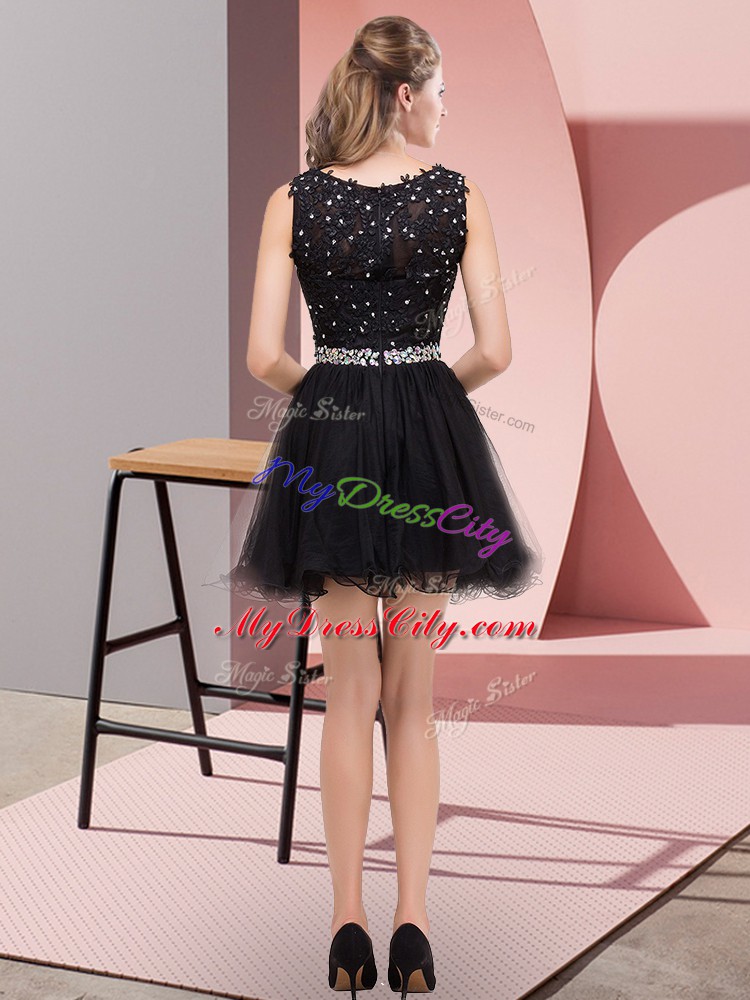 Black Zipper Scoop Beading Prom Gown Tulle Sleeveless