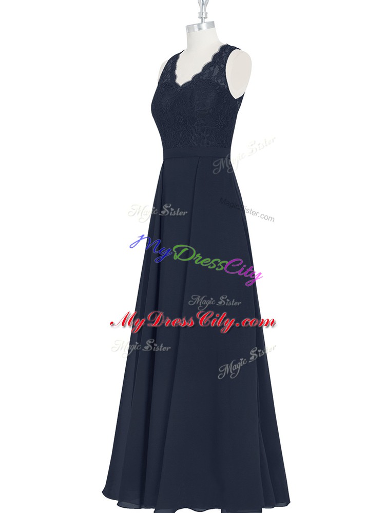 Sumptuous V-neck Sleeveless Zipper Dress for Prom Black Chiffon