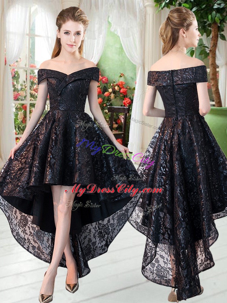 Nice Black Dress for Prom Prom and Party with Lace Off The Shoulder Sleeveless Zipper