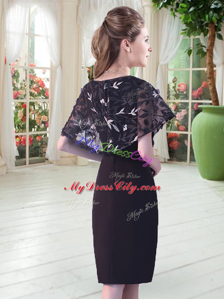 Best Selling Knee Length Column/Sheath Half Sleeves Black Prom Dresses Lace Up