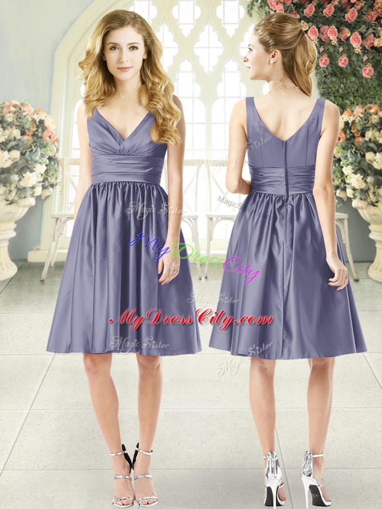 Best Selling Blue Sleeveless Knee Length Ruching Zipper Homecoming Dress