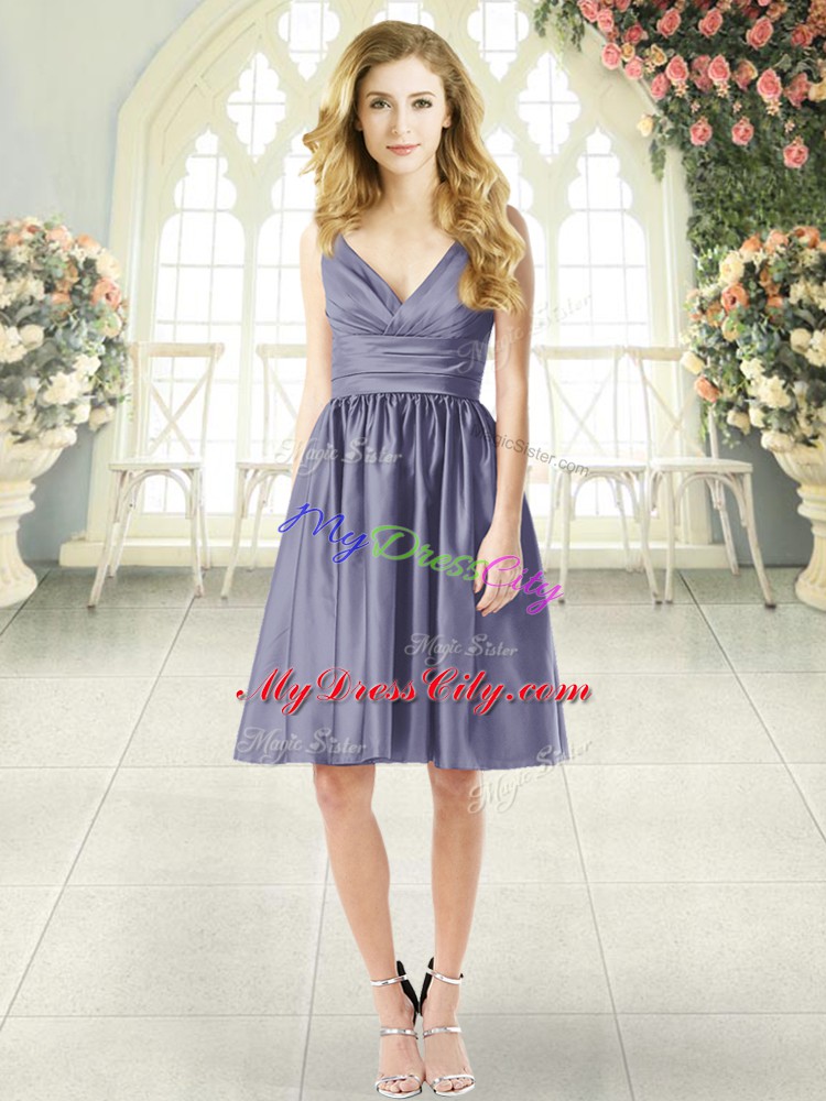 Best Selling Blue Sleeveless Knee Length Ruching Zipper Homecoming Dress