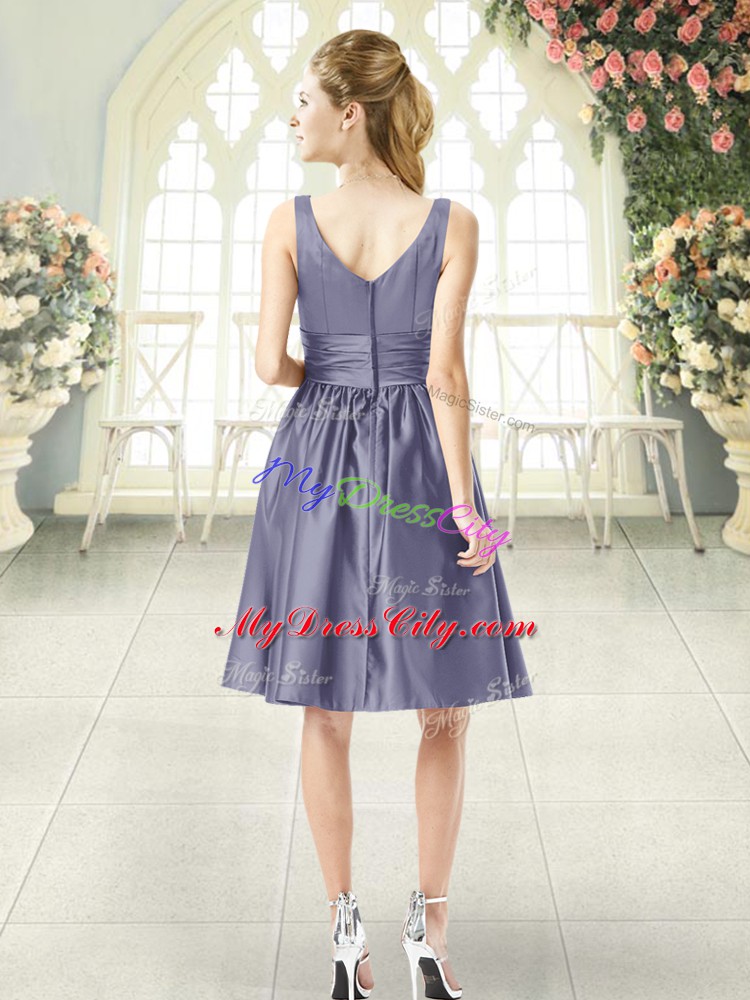 Best Selling Blue Sleeveless Knee Length Ruching Zipper Homecoming Dress