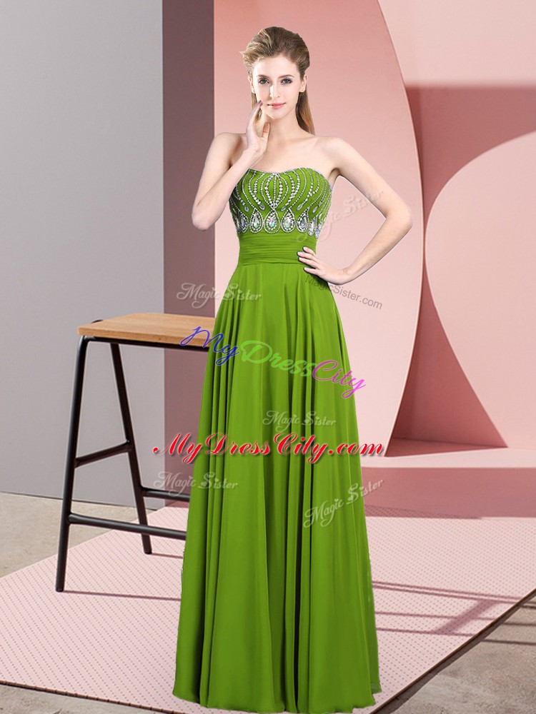 Green Zipper Strapless Beading Evening Dress Chiffon Sleeveless