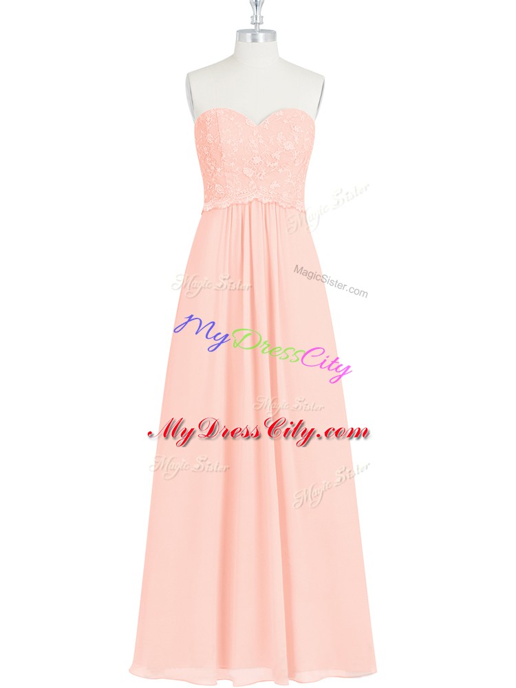 Perfect Pink Sleeveless Floor Length Lace and Appliques Zipper