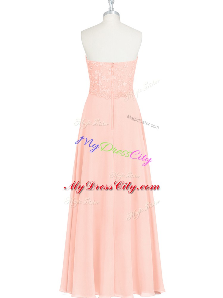 Perfect Pink Sleeveless Floor Length Lace and Appliques Zipper