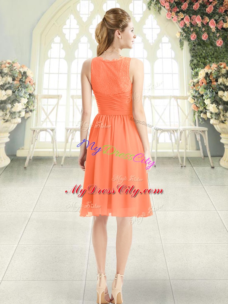 Stylish Orange Chiffon Side Zipper Prom Dress Sleeveless Knee Length Lace