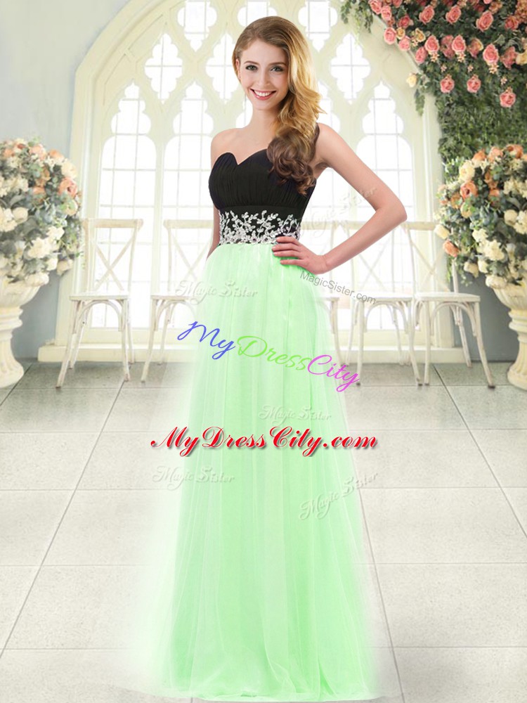 Light Blue Empire Appliques Prom Party Dress Zipper Tulle Sleeveless Floor Length