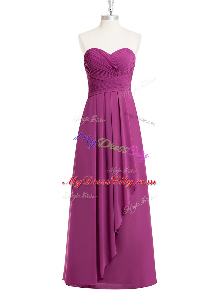 Chic Floor Length Fuchsia Sweetheart Sleeveless Zipper