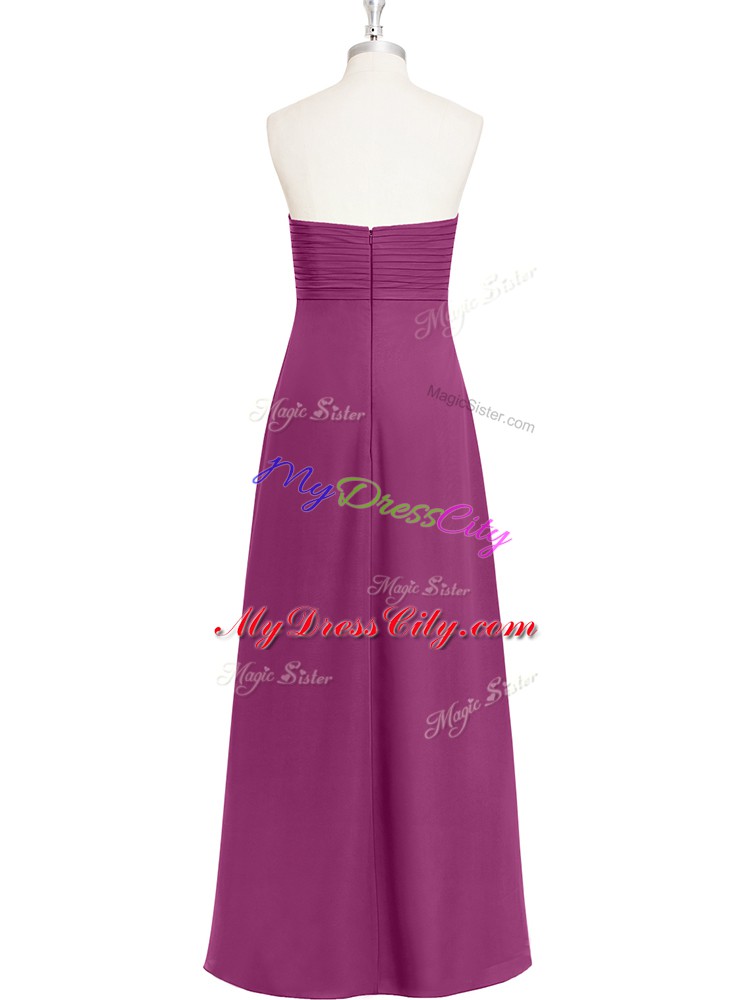 Chic Floor Length Fuchsia Sweetheart Sleeveless Zipper