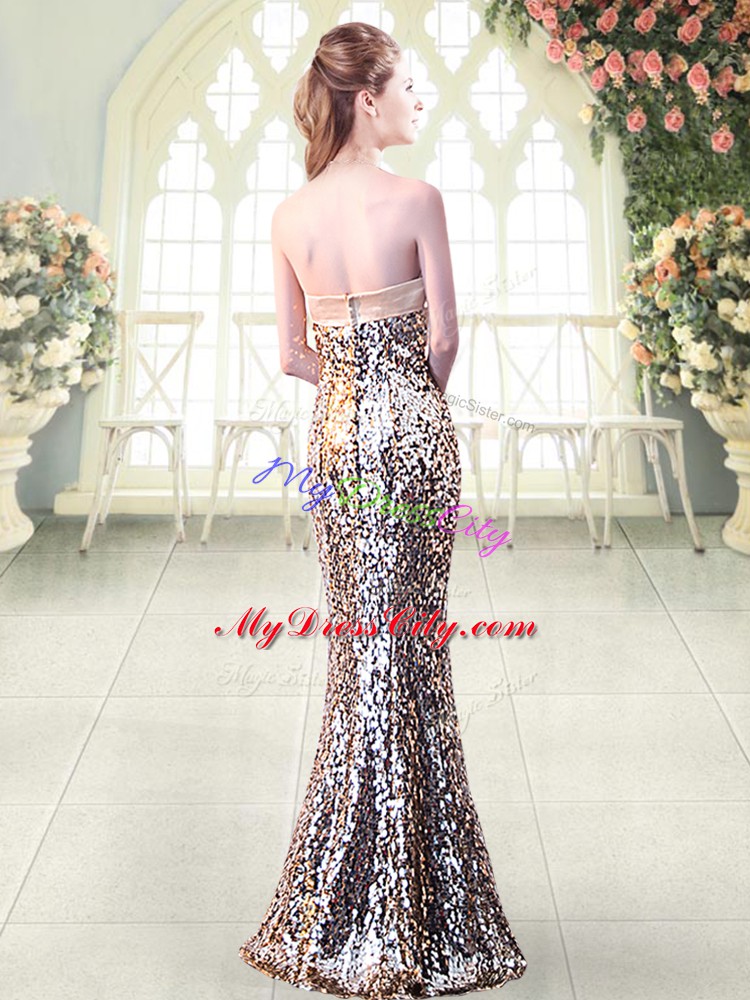 Nice Strapless Sleeveless Sequined Prom Dress Beading and Sequins and Bowknot Zipper