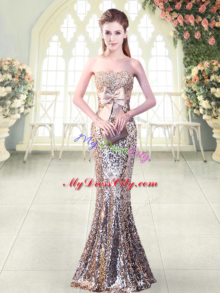 Nice Strapless Sleeveless Sequined Prom Dress Beading and Sequins and Bowknot Zipper