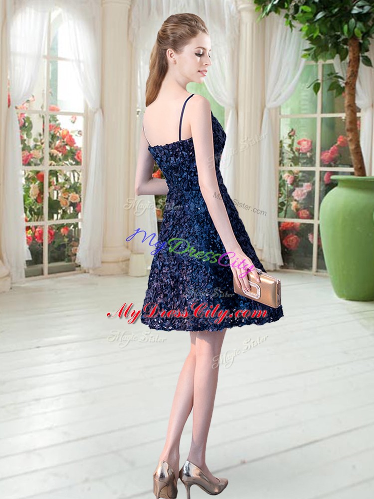 High Class Navy Blue Spaghetti Straps Zipper Lace Prom Party Dress Sleeveless