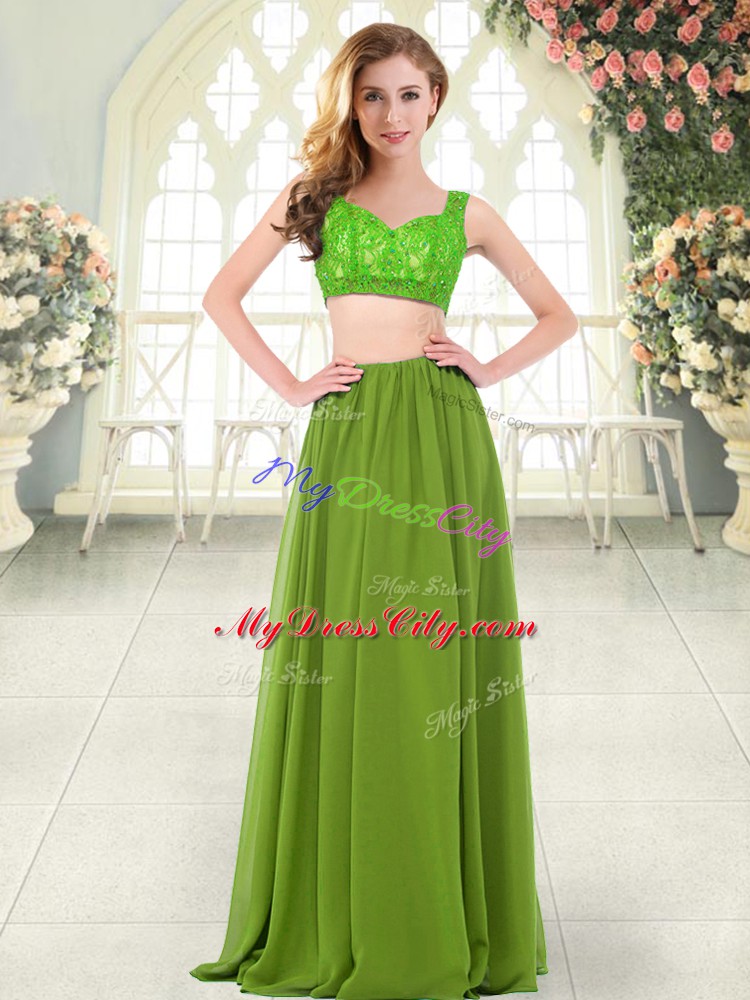 Straps Sleeveless Zipper Prom Dresses Olive Green Chiffon