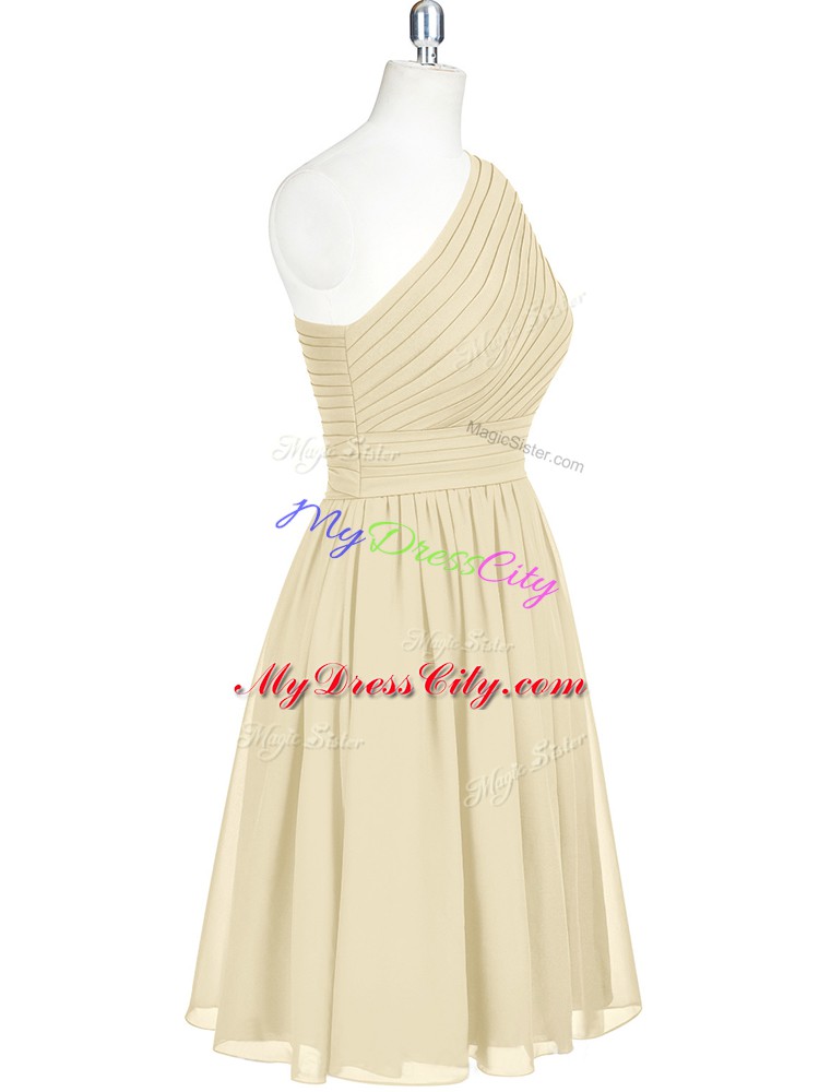 Suitable Champagne Chiffon Zipper One Shoulder Sleeveless Mini Length Prom Gown Belt