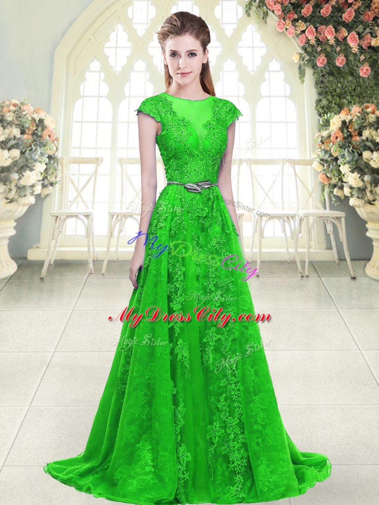 Green Dress for Prom Scoop Cap Sleeves Zipper