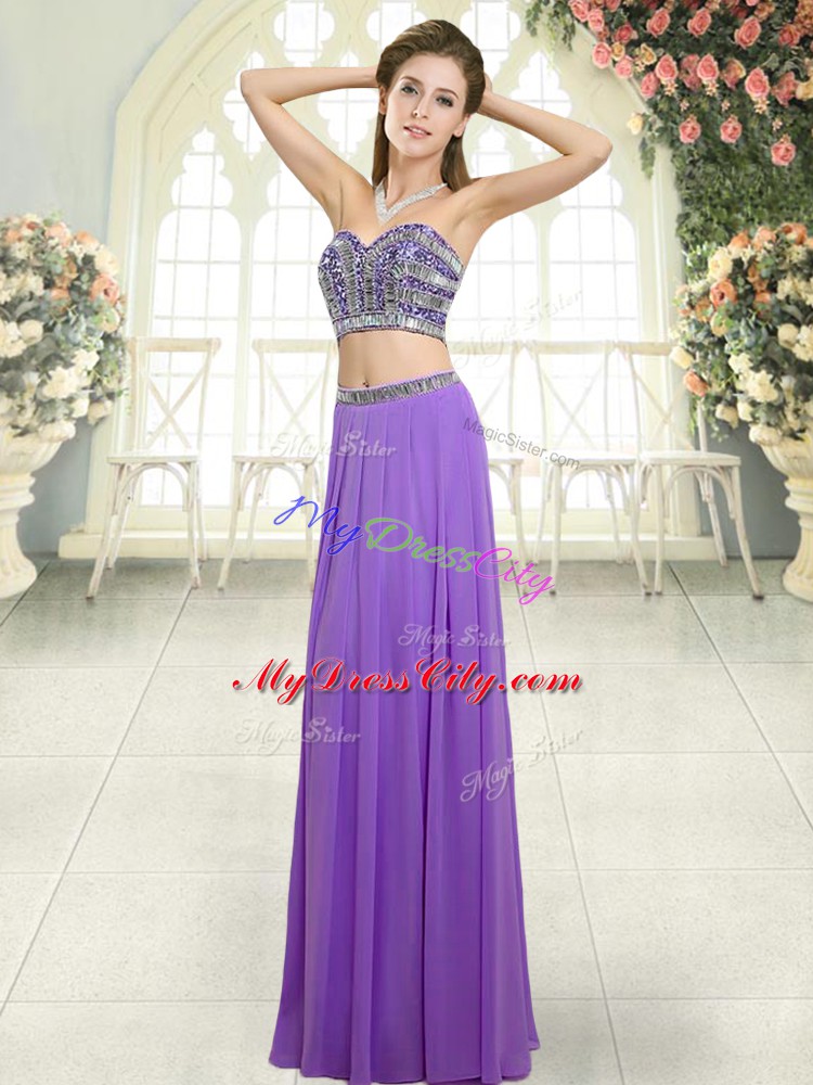 Sleeveless Floor Length Beading Backless Prom Gown with Lavender