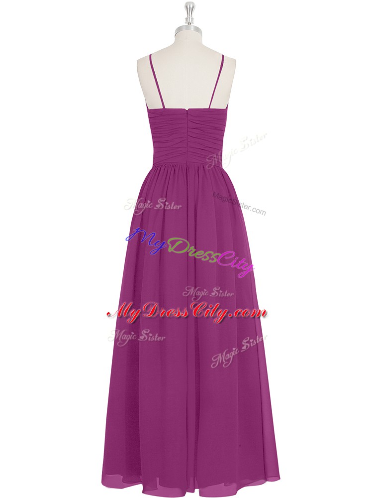 High End Fuchsia V-neck Zipper Ruching Prom Party Dress Sleeveless