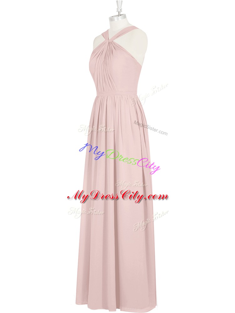 Sleeveless Chiffon Floor Length Zipper Prom Gown in Pink with Pleated