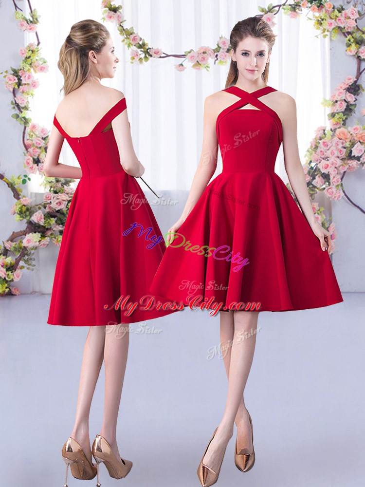 Knee Length A-line Sleeveless Red Quinceanera Dama Dress Zipper