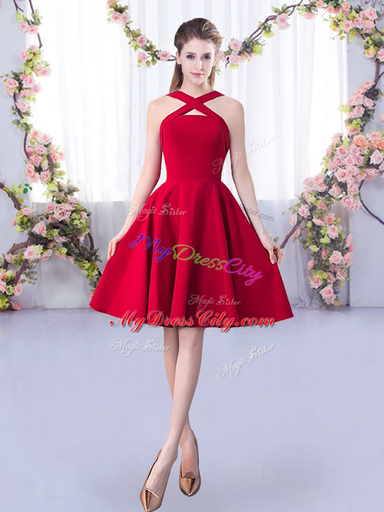 Knee Length A-line Sleeveless Red Quinceanera Dama Dress Zipper