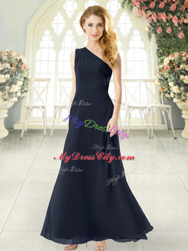 New Arrival Black One Shoulder Neckline Ruching Dress for Prom Sleeveless Side Zipper