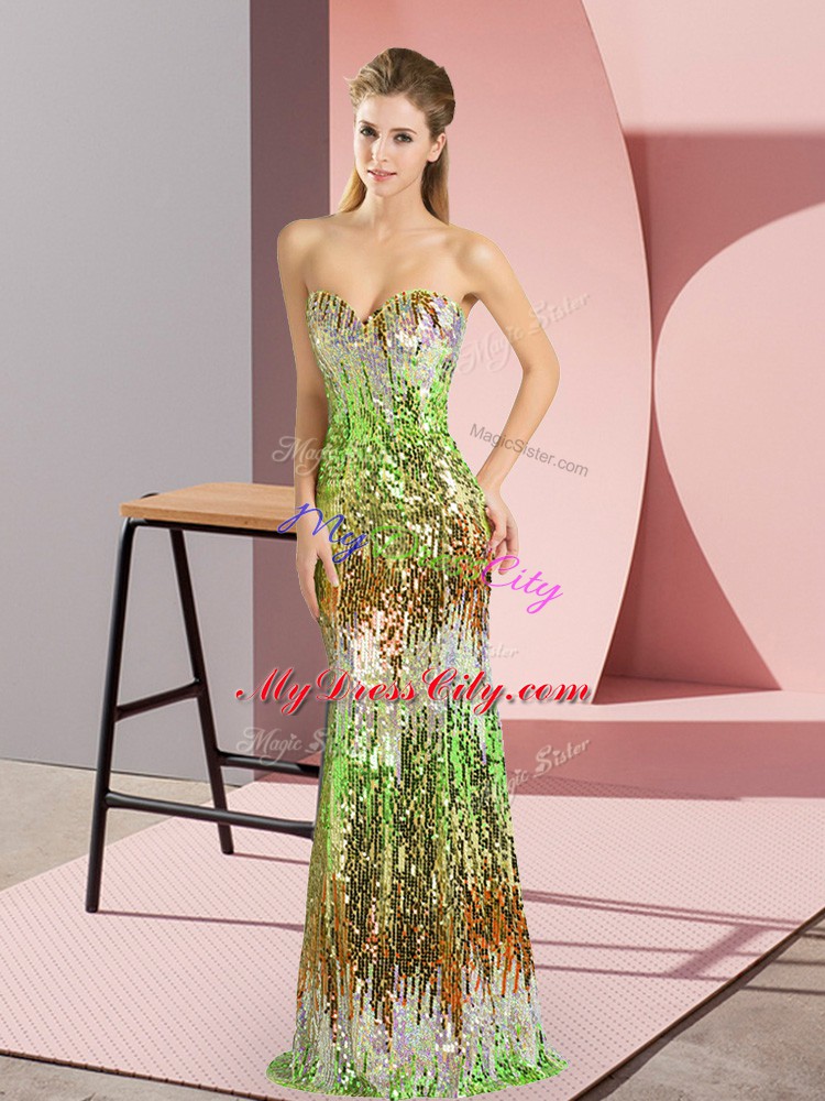 Luxurious Multi-color Sleeveless Floor Length Sequins Lace Up Evening Dress