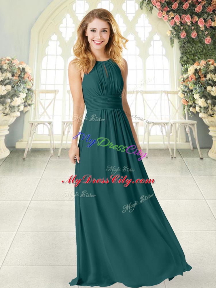 Chiffon Scoop Sleeveless Zipper Ruching Going Out Dresses in Peacock Green