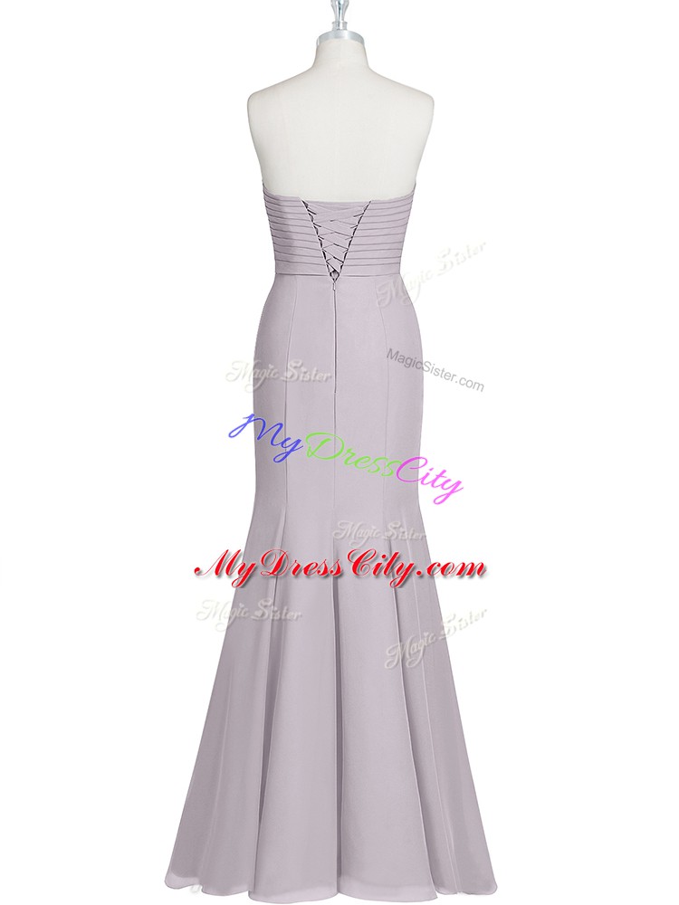 Flare Grey Sleeveless Chiffon Lace Up for Prom and Party