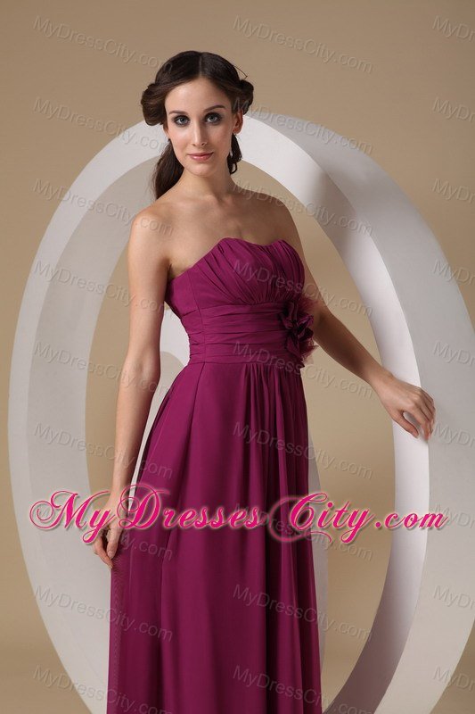 Long Sheath Ruching and Hand Made Flower Bridesmaids Dresses