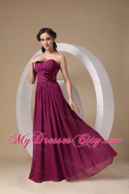 Long Sheath Ruching and Hand Made Flower Bridesmaids Dresses