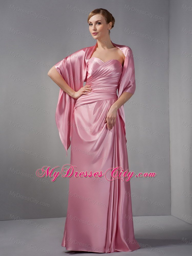 Rose Pink Column Sweetheart Ruche Floor-length Bridesmaid Dress with Shawl