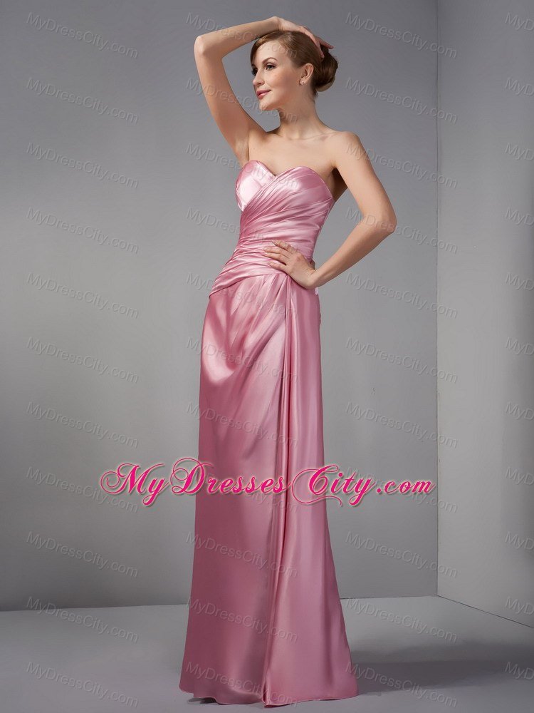 Rose Pink Column Sweetheart Ruche Floor-length Bridesmaid Dress with Shawl