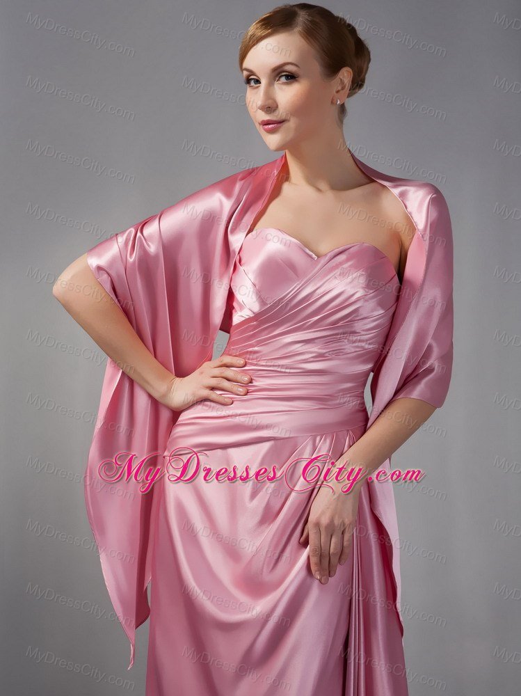 Rose Pink Column Sweetheart Ruche Floor-length Bridesmaid Dress with Shawl