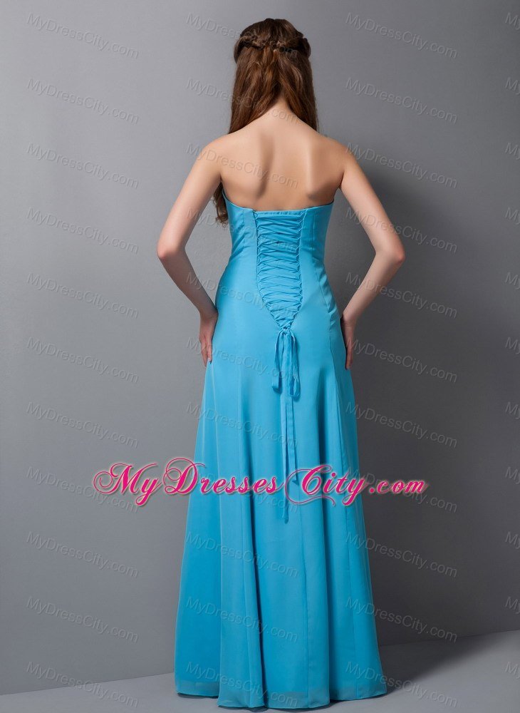 Baby Blue Column Strapless Floor-length Ruches Chiffon Bridesmaid Dress