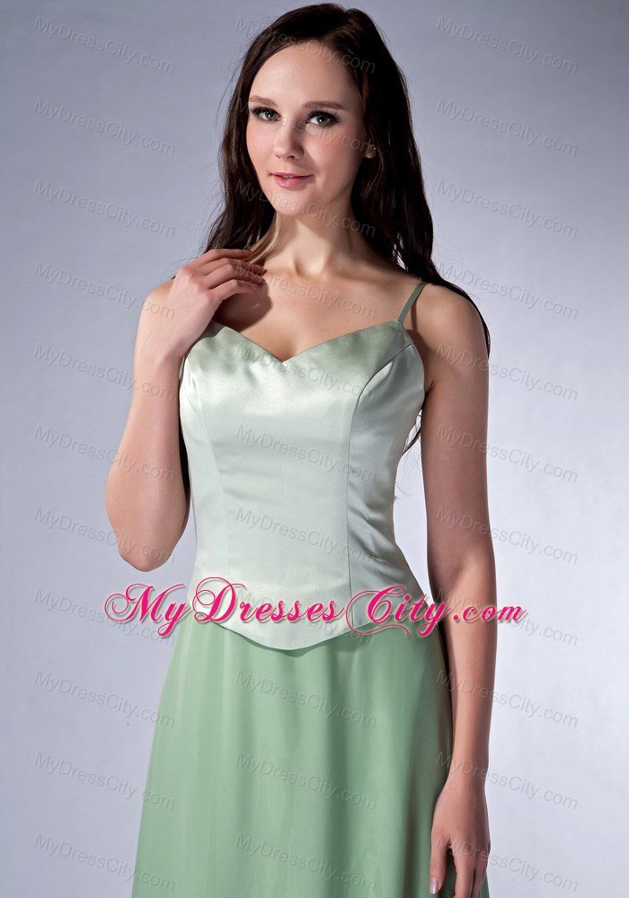 Spaghetti Straps Apple Green Column Chiffon Brush Train Bridesmaid Dress