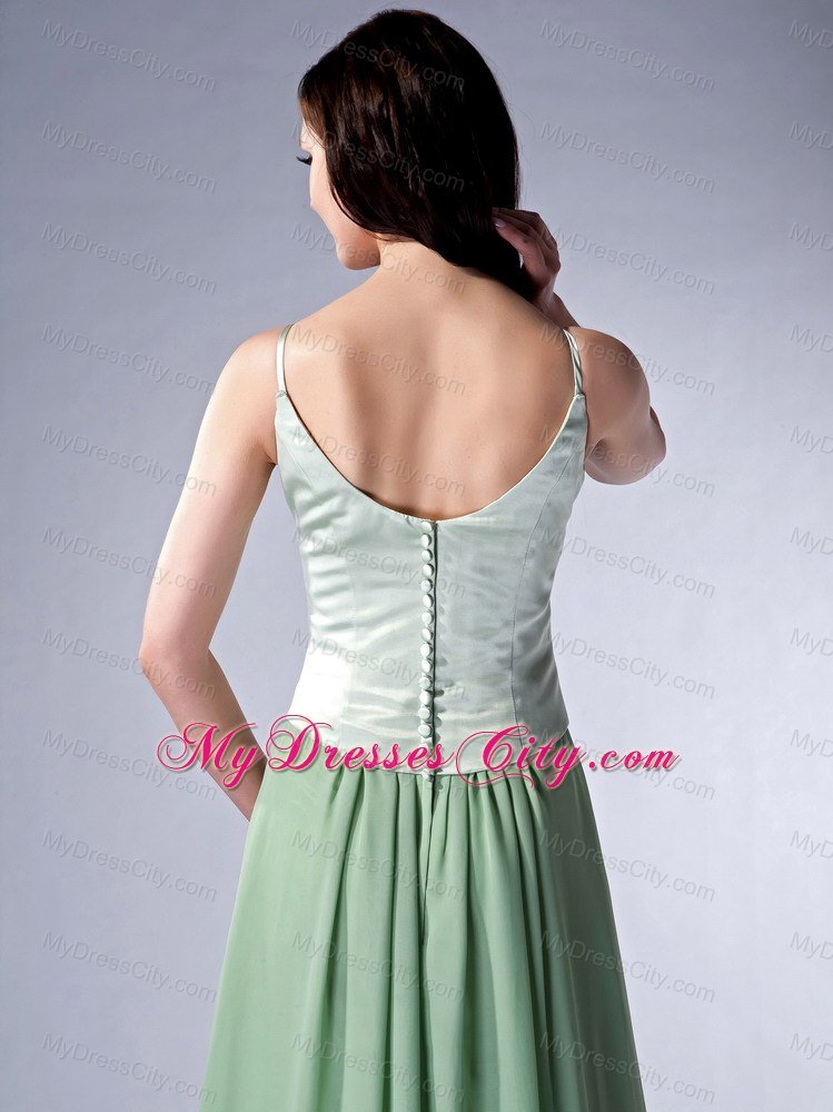 Spaghetti Straps Apple Green Column Chiffon Brush Train Bridesmaid Dress