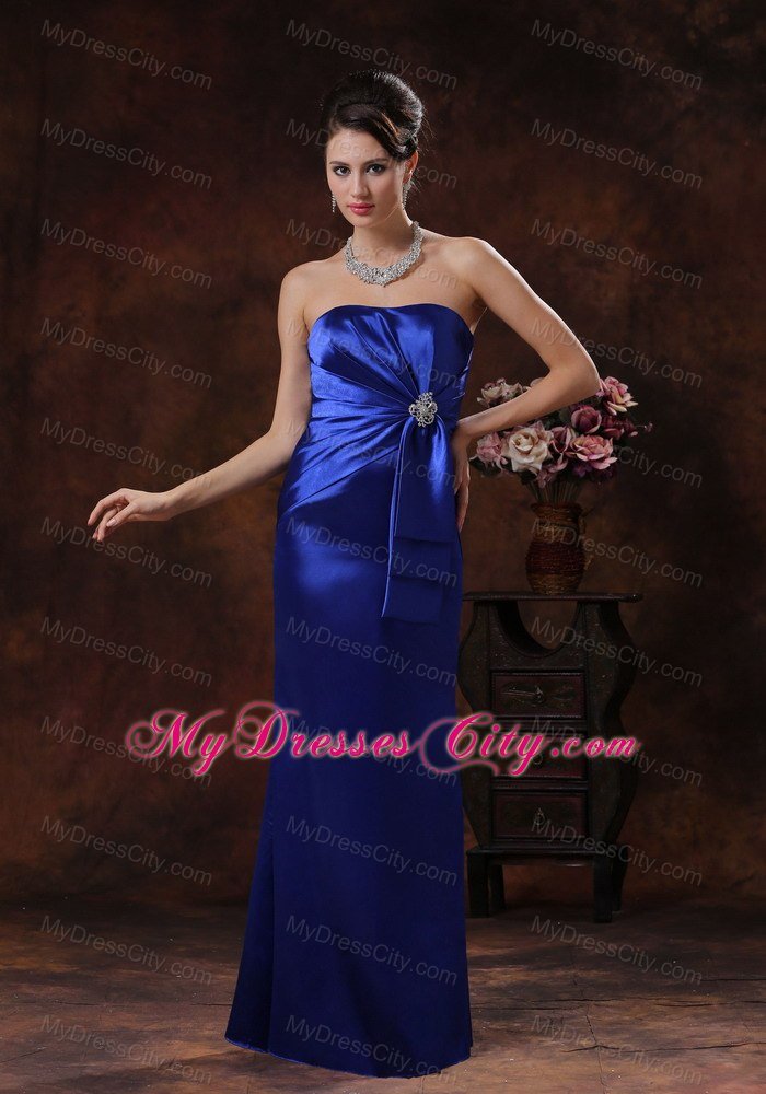 Ruched and Beaded Royal Blue Long Dress for Bridesmaid