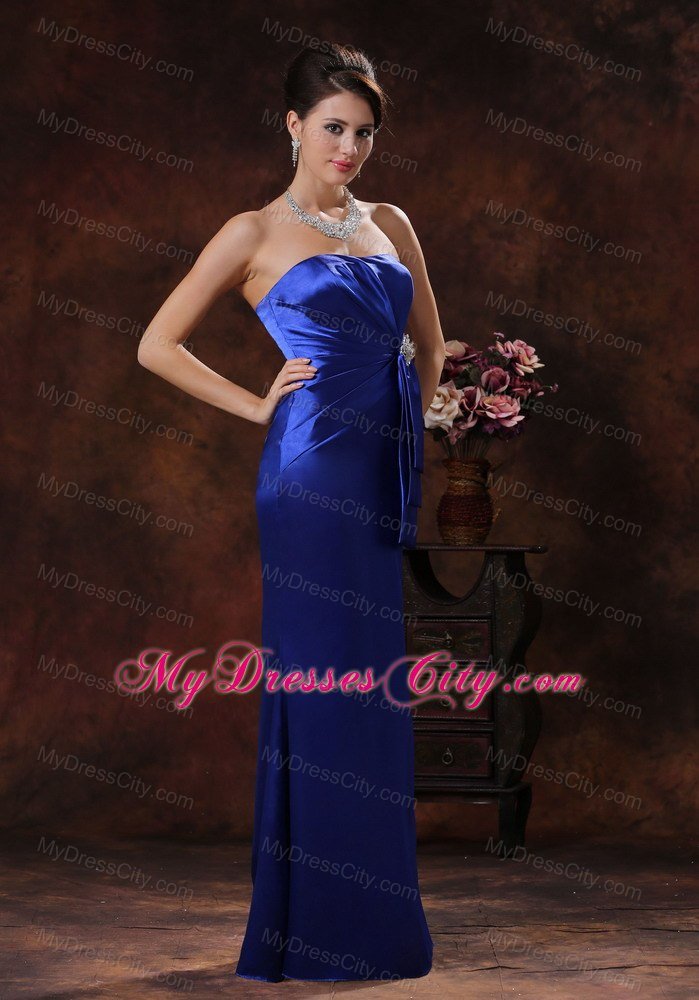 Ruched and Beaded Royal Blue Long Dress for Bridesmaid