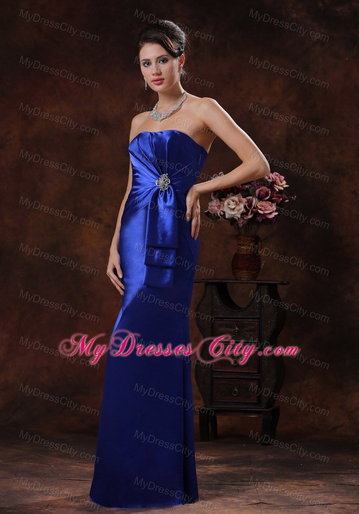 Ruched and Beaded Royal Blue Long Dress for Bridesmaid