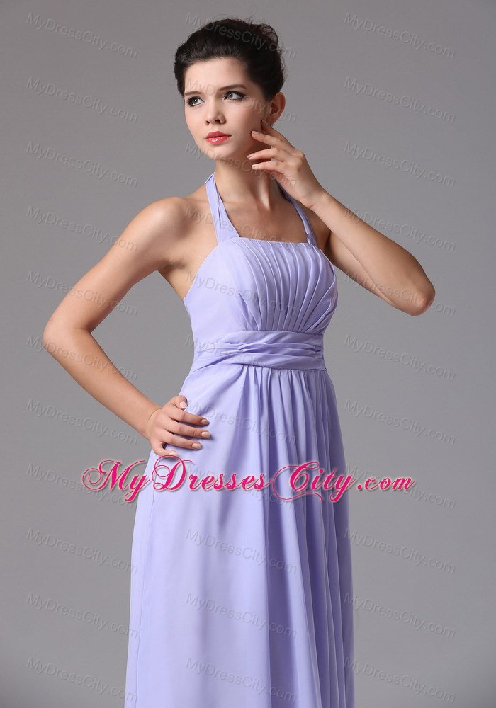 Floor-length Ruched Halter Lilac Dress for Bridesmaid