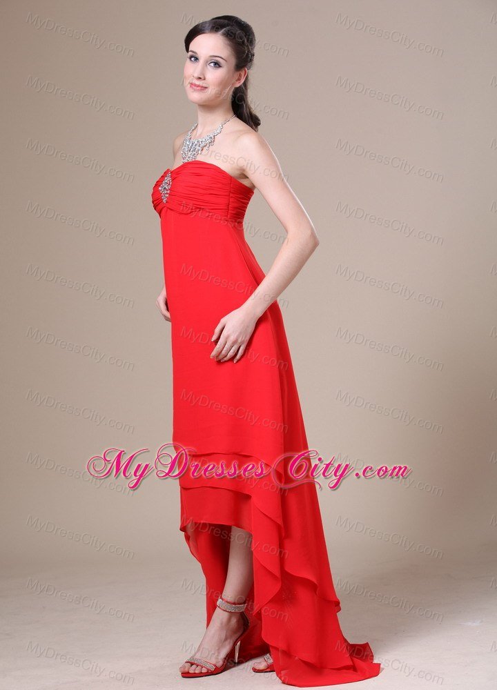 Ruched and Layered Red High-low Dress for Bridesmaid