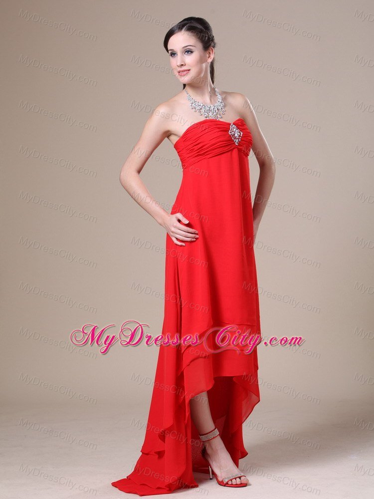 Ruched and Layered Red High-low Dress for Bridesmaid