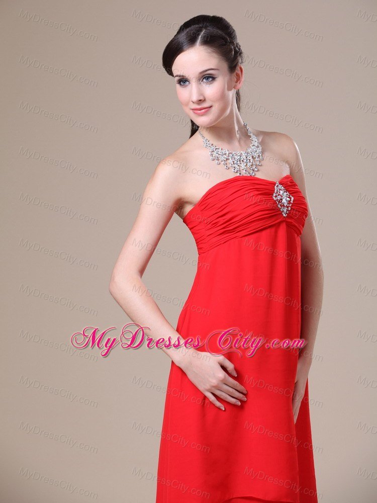 Ruched and Layered Red High-low Dress for Bridesmaid