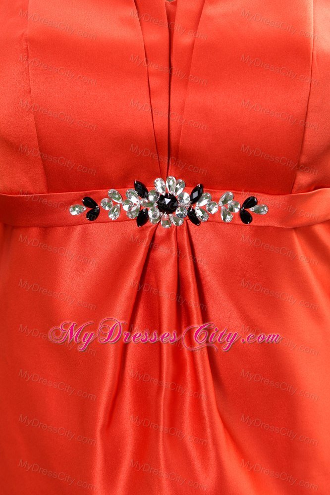 Ruches Spaghetti Straps Orange Bridesmaid Dress with Beaded Belt