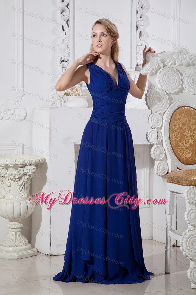 V-neck Wide Belt floor-length Chiffon Dress for Bridesmaid