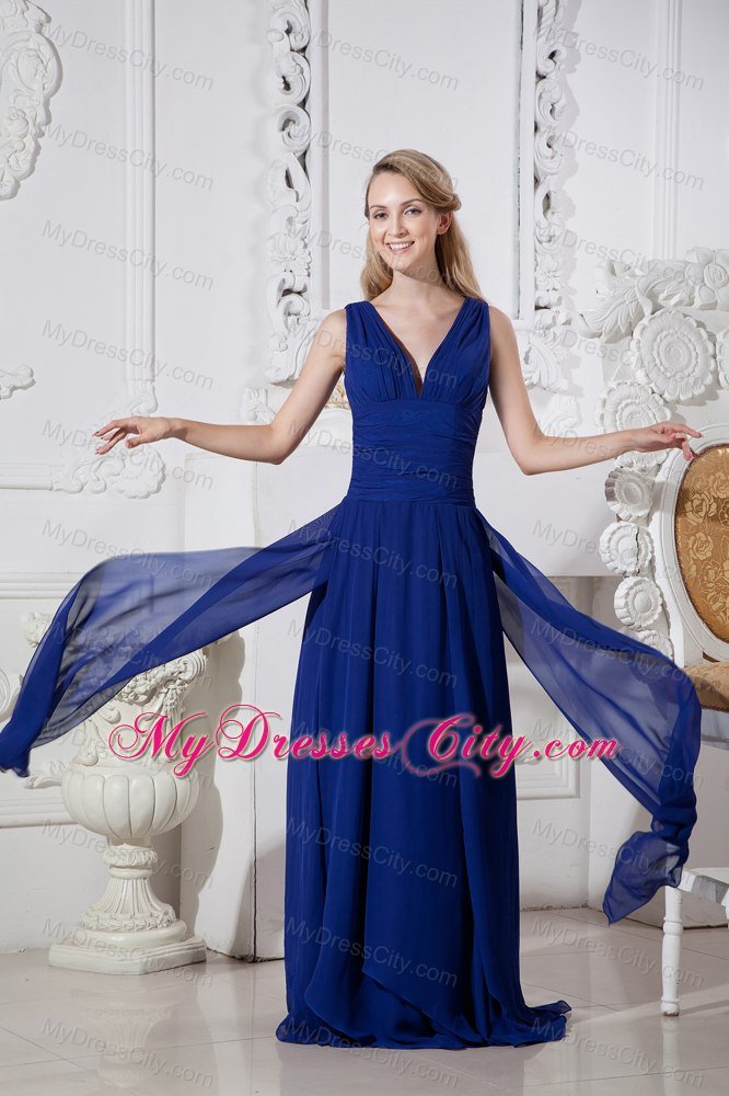 V-neck Wide Belt floor-length Chiffon Dress for Bridesmaid