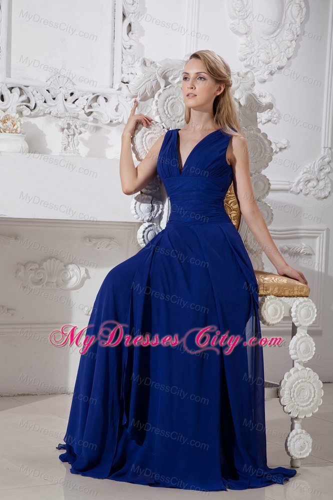 V-neck Wide Belt floor-length Chiffon Dress for Bridesmaid